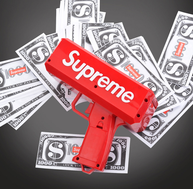 Пістолет для грошей SUPREME іграшковий пістолет який стріляє грошима Money Gun червоний