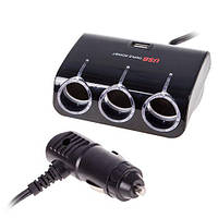 Розгалужувач прикурювача PULSO 3 виходи + 1 USB 1000mA 12/24V SC-3073 (SC-3073)