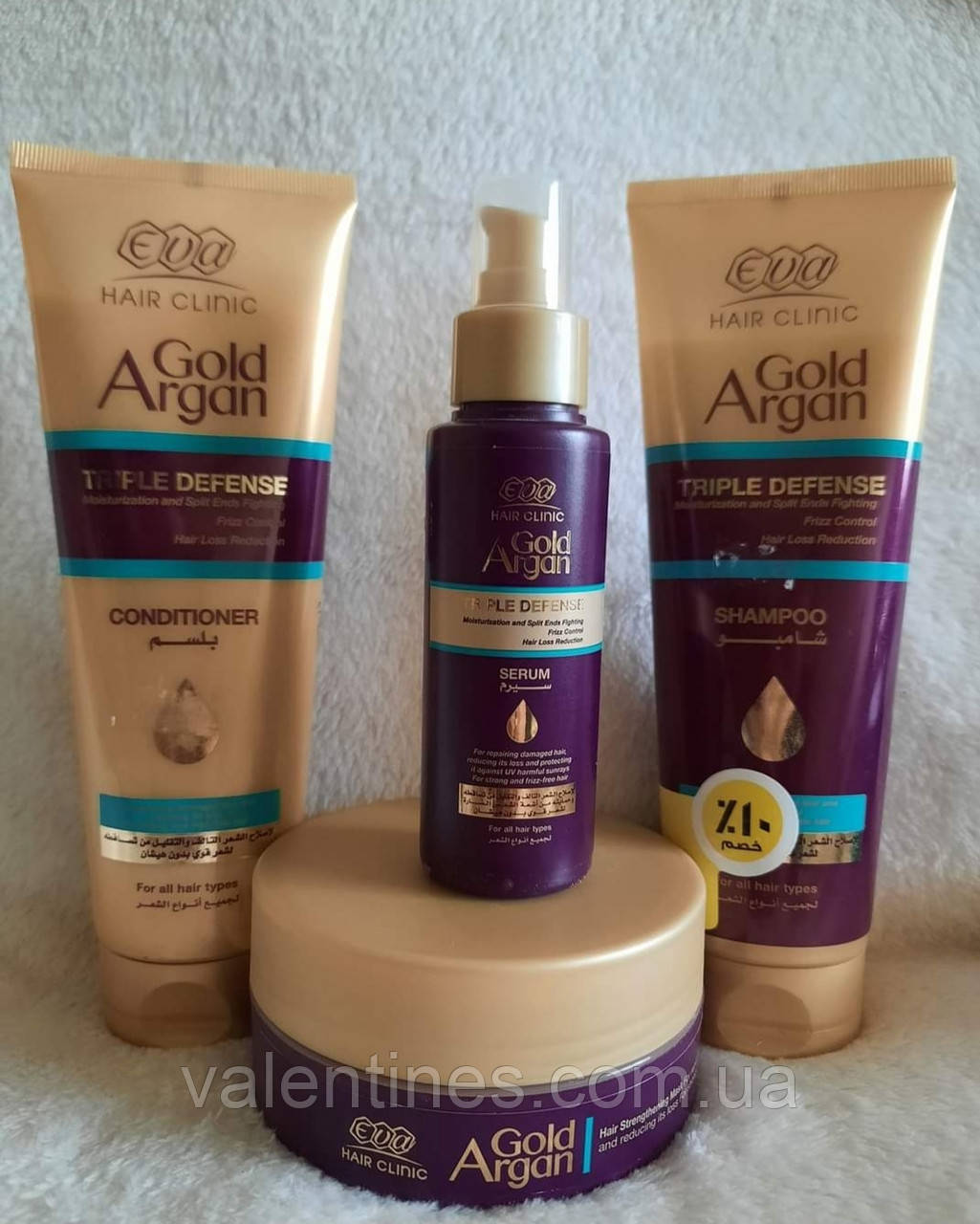 Eva Gold Argan Шампунь Кондиціонер Маска Сироватка Захист від УФ Єгипетський