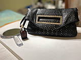 Сумочка сумка клатч еко шкіряна міді чорна зі стразами, фото 3
