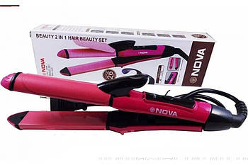 Праска плойка 2 в 1 NOVA NHC-2009/випрямляч щипці для завивання локонів і вирівнювання волосся кераміка