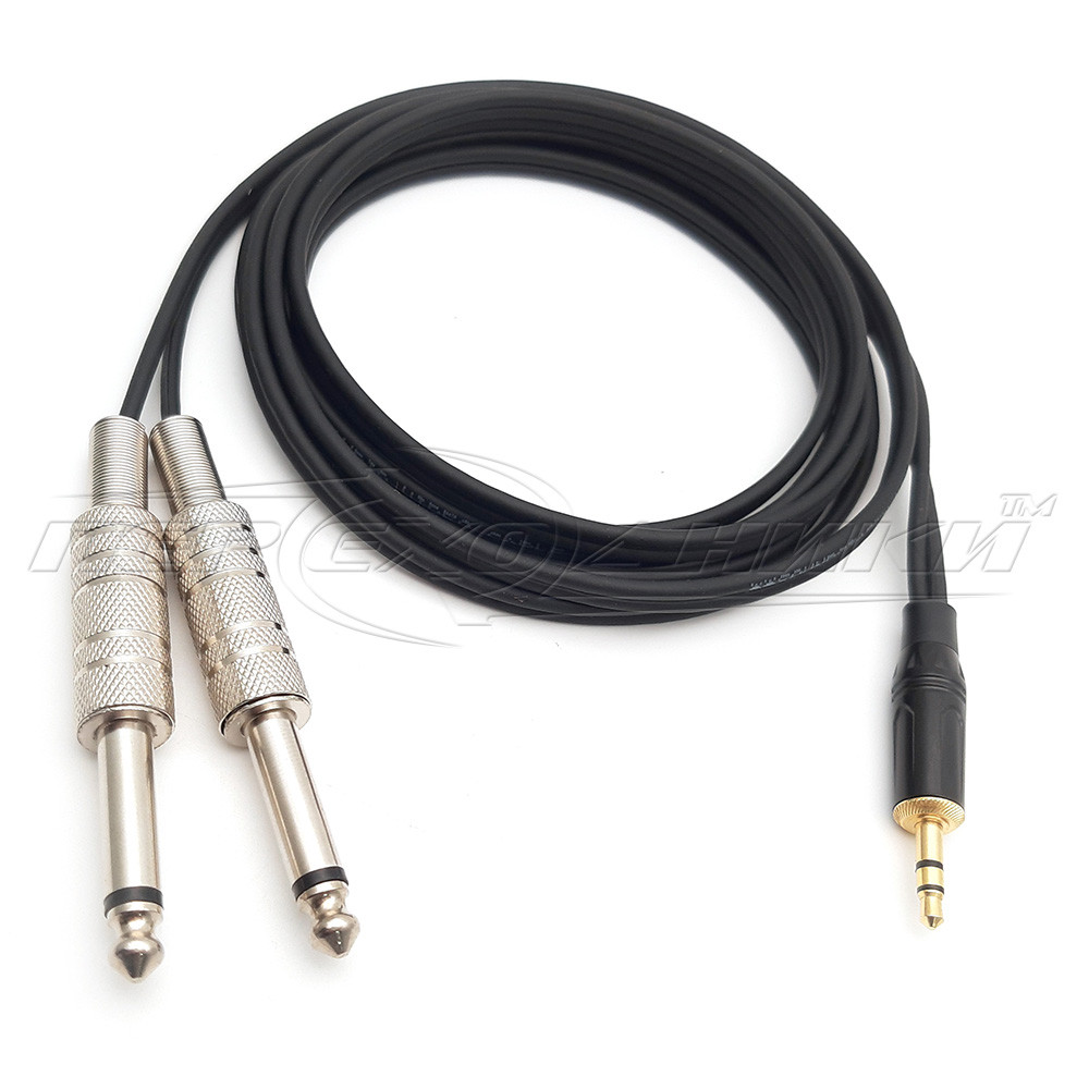 Аудіокабель 3.5 mm стерео to 2*6.3 mm моно jack у екрані