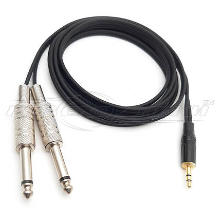 Аудіокабель 3.5 mm стерео to 2*6.3 mm моно jack у екрані, фото 1