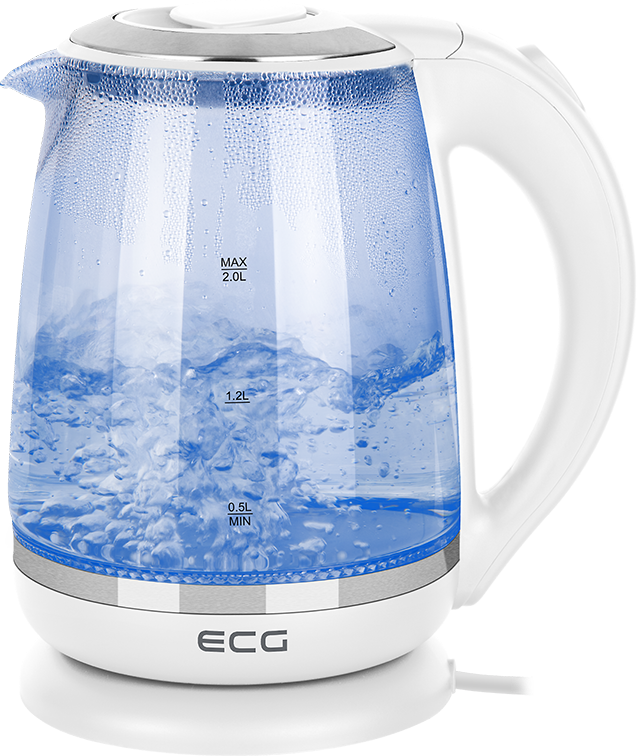 Скляний електрочайник ECG RK 2020 White Glass (2л, 2200Вт, Чехія), фото 1