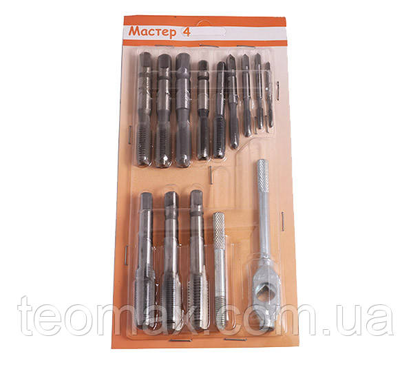 Майстер 4 (Набір мітчиків М3.М4.М5.М6.М8х1.М10.М10х1.25.М10х1.М 12.М12х1.25.М12х1 + Вороток), фото 1