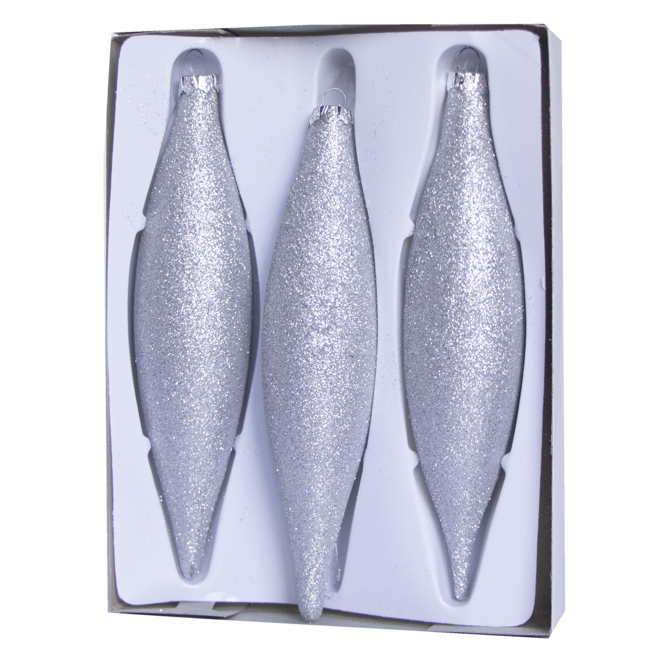 Набір ялинкових іграшок бурульки, 3 шт, срібло з посипкою, скло (390120-8), фото 1