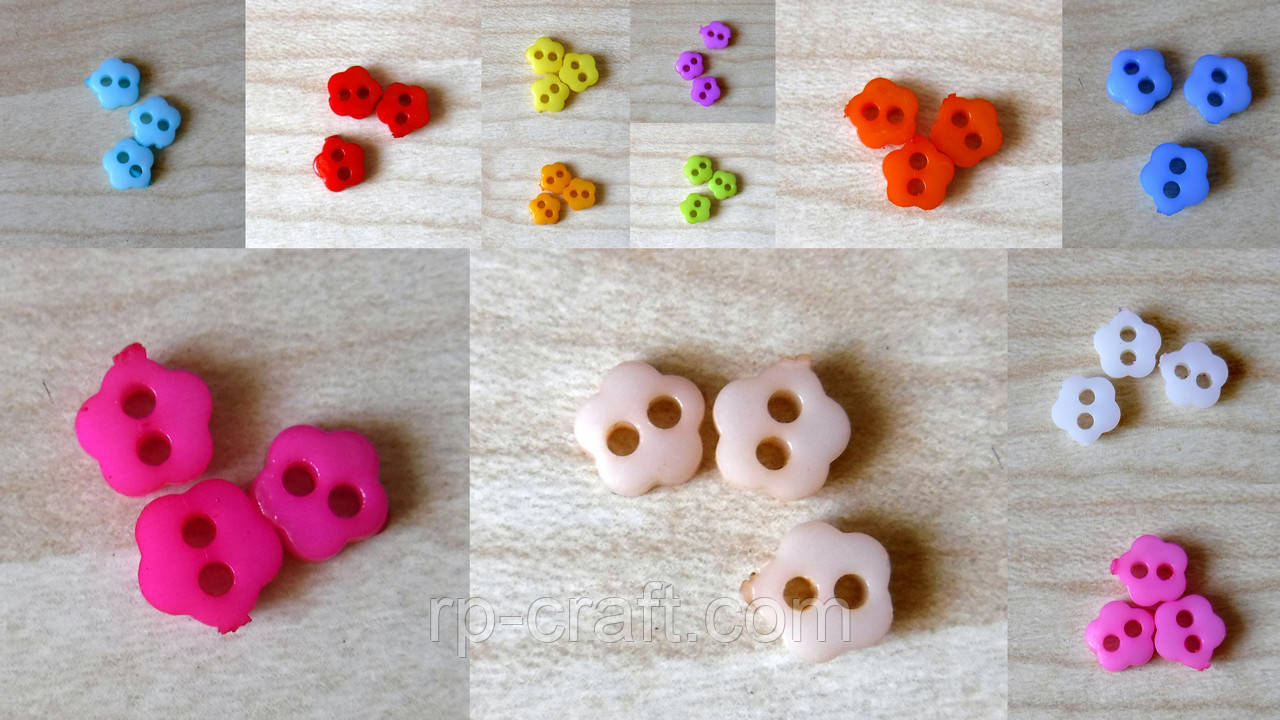 Міні-гудзик пластиковий, декоративний, фігурний. Квітка, 6 мм, фото 1