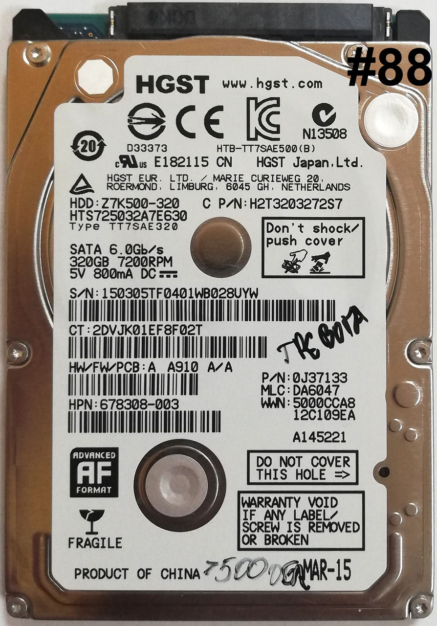 Жорсткий диск для ноутбука HGST Travelstar 320GB 2.5" 16MB 7200rpm (HTS725032A7E630) SATAII Б/В #88 Під сервіс