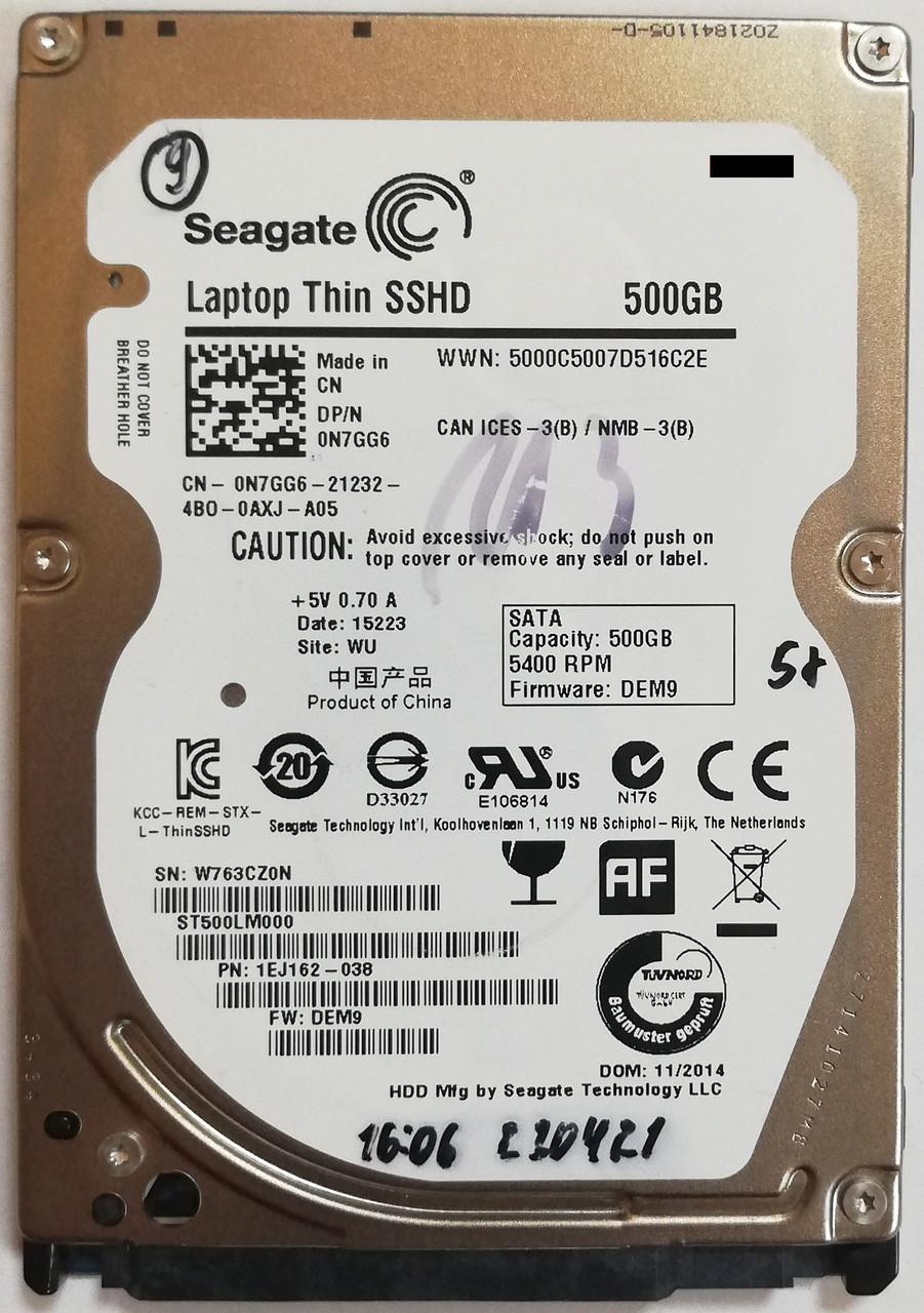 Жорсткий диск для ноутбука SSHD Seagate 500GB 2.5" 5400rpm 64MB 6Gb/s (ST500LM000) SATAIII Б/В, На запчастини