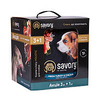 Сухий корм для цуценят Savory Puppy rich in Fresh Turkey & Chicken 3 кг + 1 кг