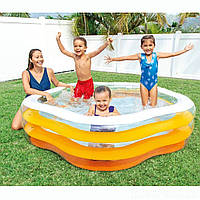 Детский надувной резиновый бассейн Звезда Интекс с надувным дном, бортом для дачи и дома 56495 на 460 л.