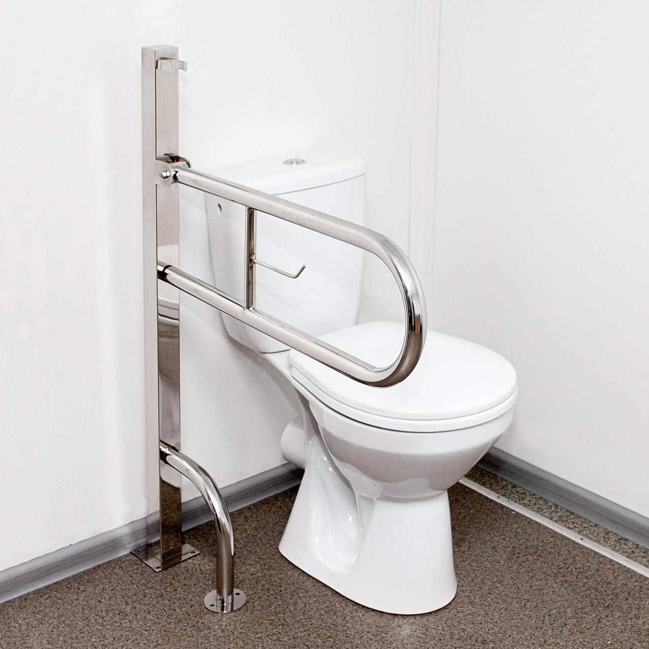 Поручень для інвалідів відкидний підлоговий посилений з держателем паперу, ручка ∅32 мм, нержавіюча сталь., фото 1