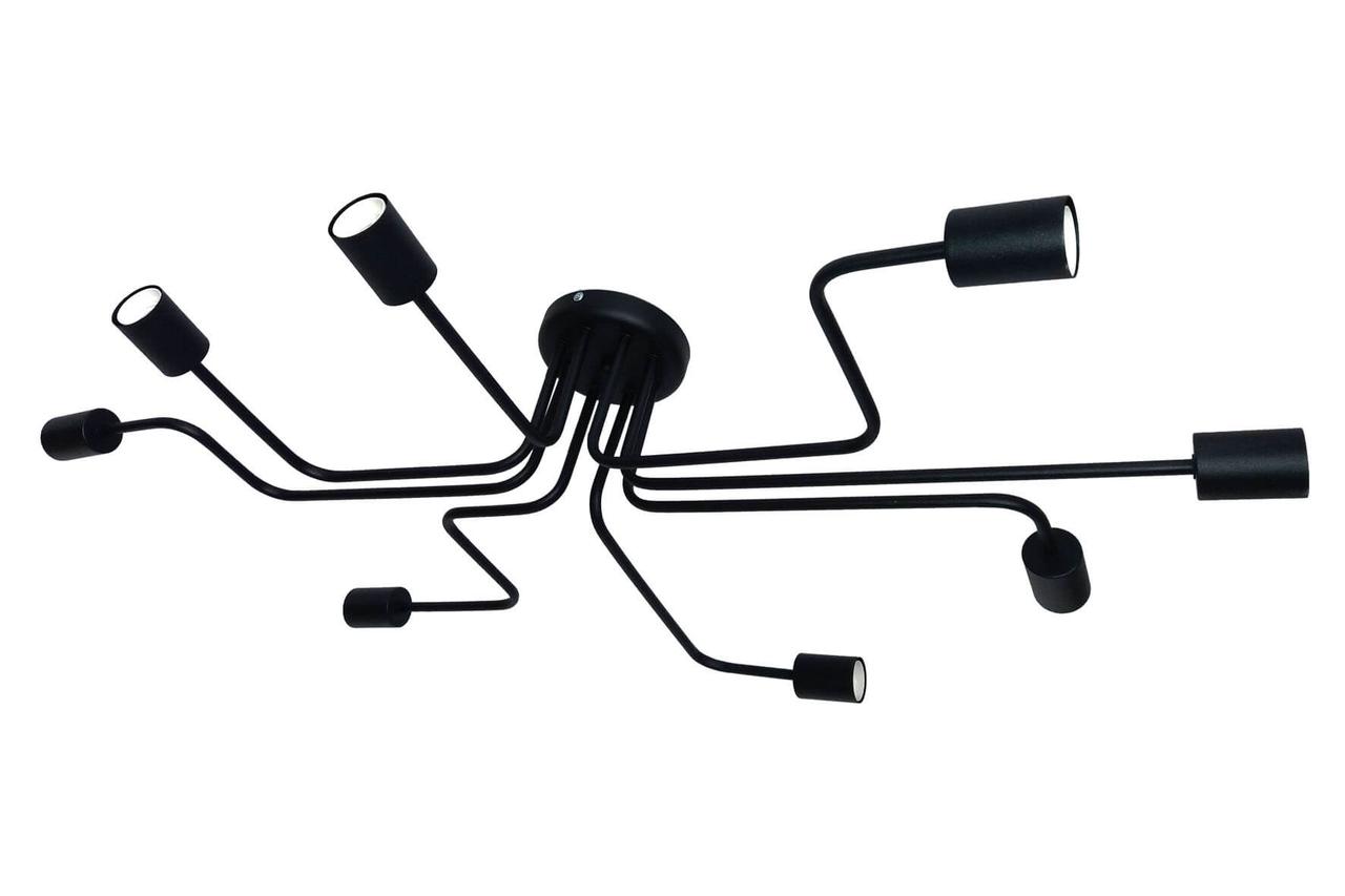 Велика стельова люстра лофт чорна на 8 лампочок для вітальні кухні кабінету Павук/8 прямий