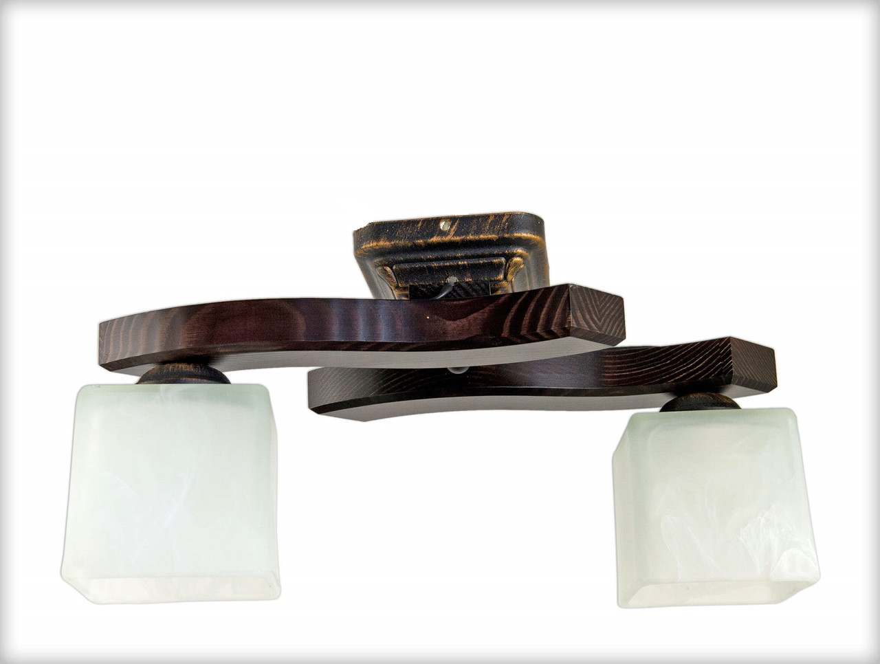 Люстра з натурального дерева стельова на 2 плафони на кухню в спальню кабінет коридор кімнату Хвилька/2 венге