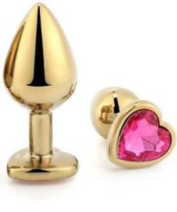 Анальний корок, сталевий із кристалом серце, колір золото Рожевий, L