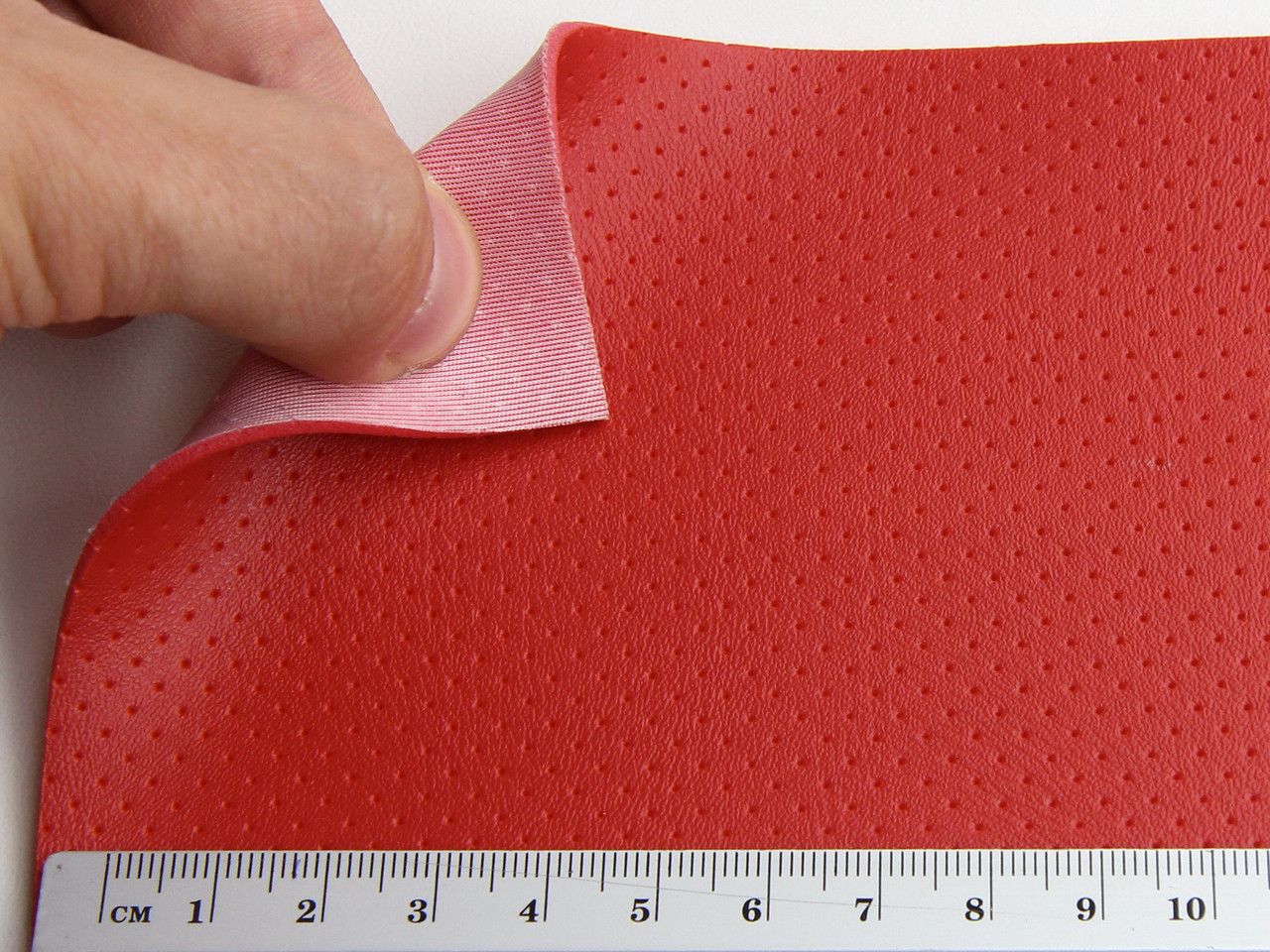 Термовініл червоний TK-18n псевдо-перфорований на каучуковій основі, для перетяжки керма, дверних карт, фото 1