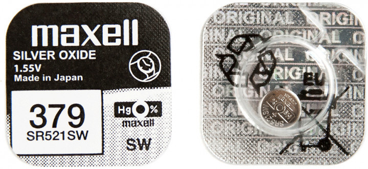 Срібно-оксидна батарейка Maxell "таблетка" SR521SW 1шт/уп, фото 1