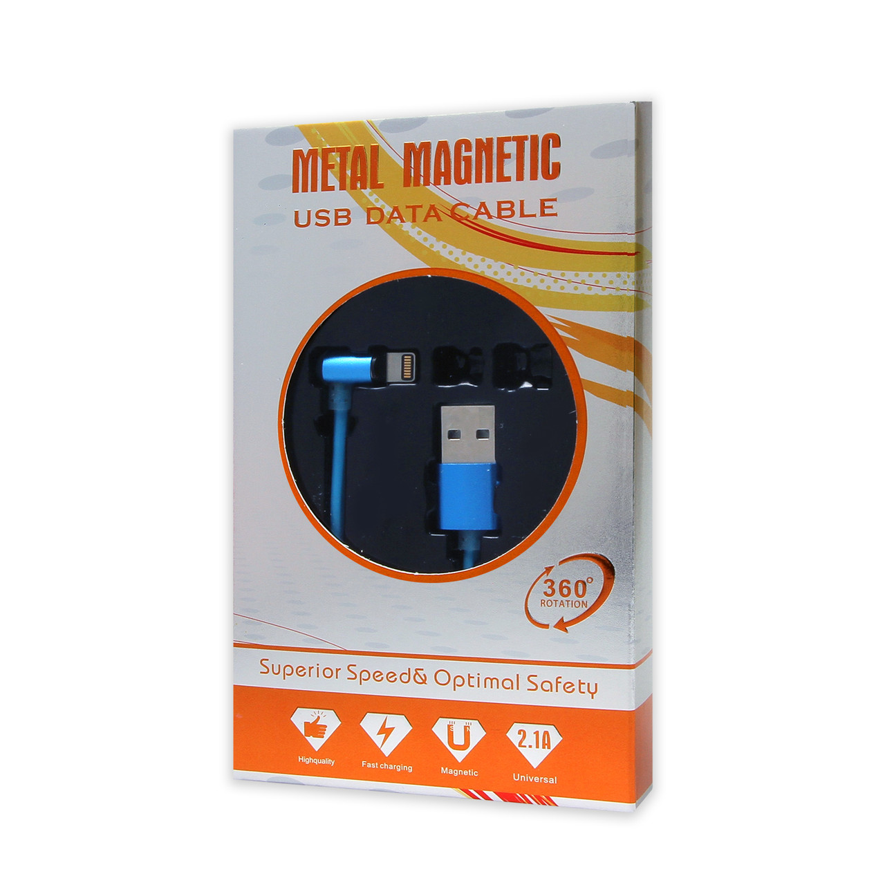 Кабель USB-iPhone 5/6/iPad Metal Magnetic 360° 2.1 A магнітний синій