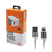 Зарядний пристрій USB LDNIO A1204Q 3 A 18 W QuickCharge 3.0 2 в 1 (адаптер + кабель USB - Lightning)