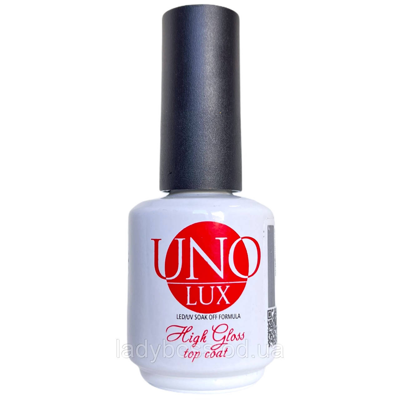 Топове покриття UNO Lux High Gloss Top Coat для нігтів без липкого шару, 15 мл.