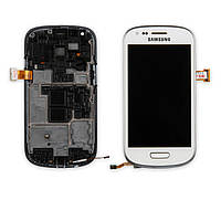 Дисплей SAMSUNG i8190 Galaxy S3 Mini с белым тачскрином и рамкой