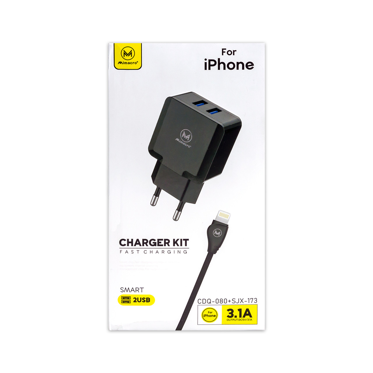 Зарядний пристрій USB MIMACRO CDQ 080 3.1 A 2 в 1 (адаптер + кабель USB - Lightning) чорне