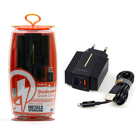 Зарядний пристрій USB MOXOM MX-HC12 2.4 A 2 USB 3.0 Quick Charge (адаптер + кабель USB-Lightning), фото 1