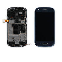 Дисплей SAMSUNG i8190 Galaxy S3 Mini с синим тачскрином и рамкой