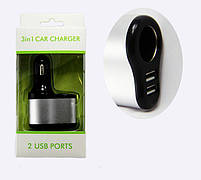 АЗП USB Car Charger 5 V 3.1 A 3 в 1, 2 Ports чорний