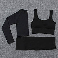 Женский костюм для фитнеса тройка черный размер S