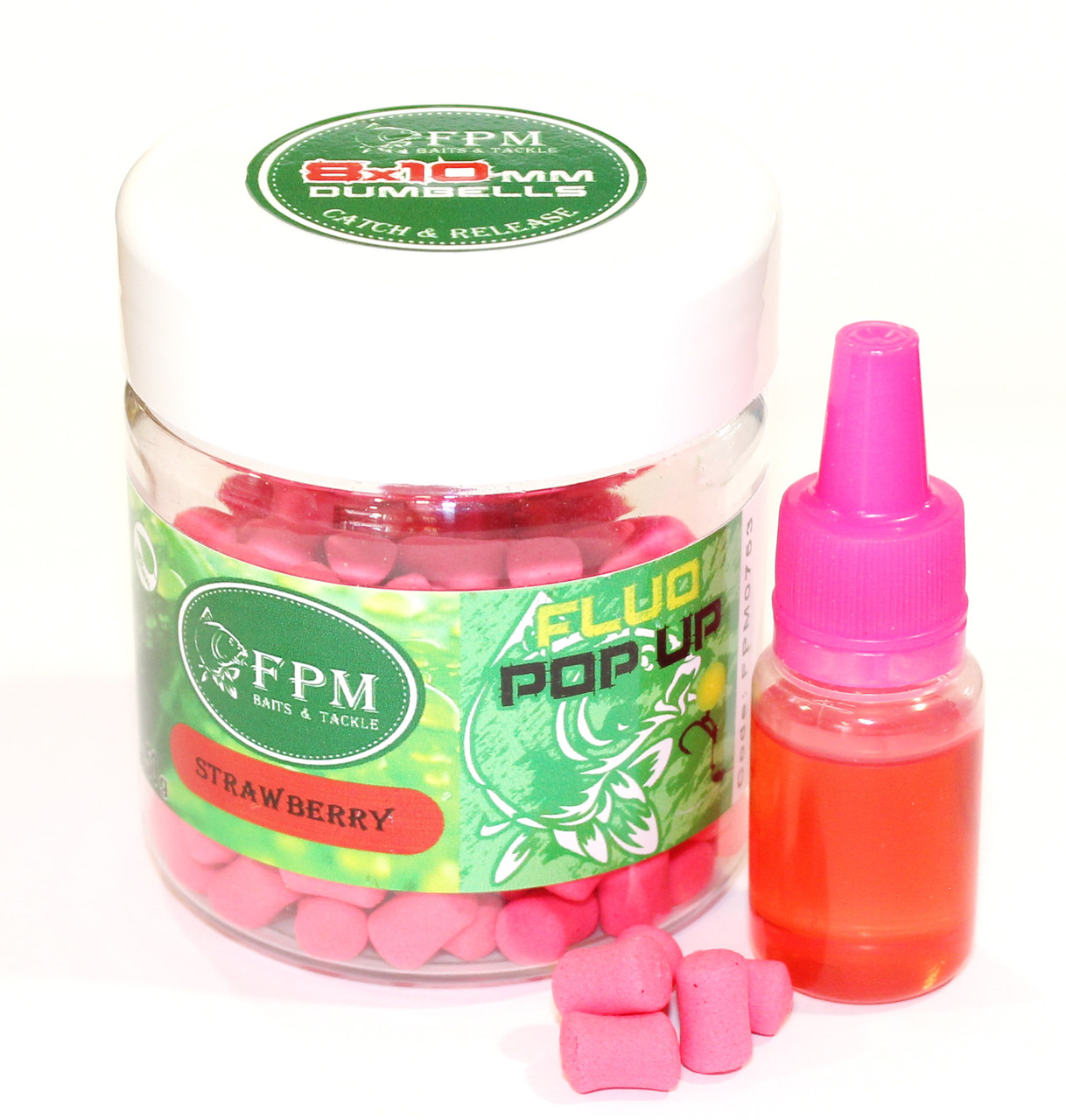 Pop-up Dumbells FPM Fluo Strawberry 10-14мм 50г в банці + Dip 10мл