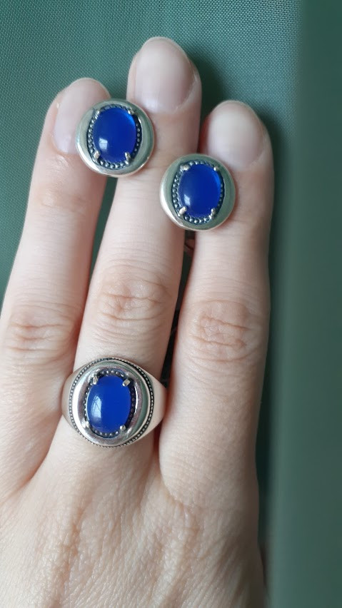 Срібний комплект із синім агатом, фото 1