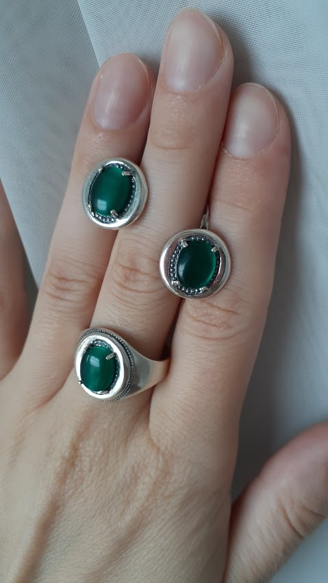 Срібний комплект із зеленим улекситом, фото 1