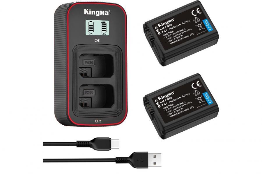 3-Pack NP-FW50 комплект з 2 акумуляторів KingMa Sony NP-FW50 та подвійного зарядного пристрою