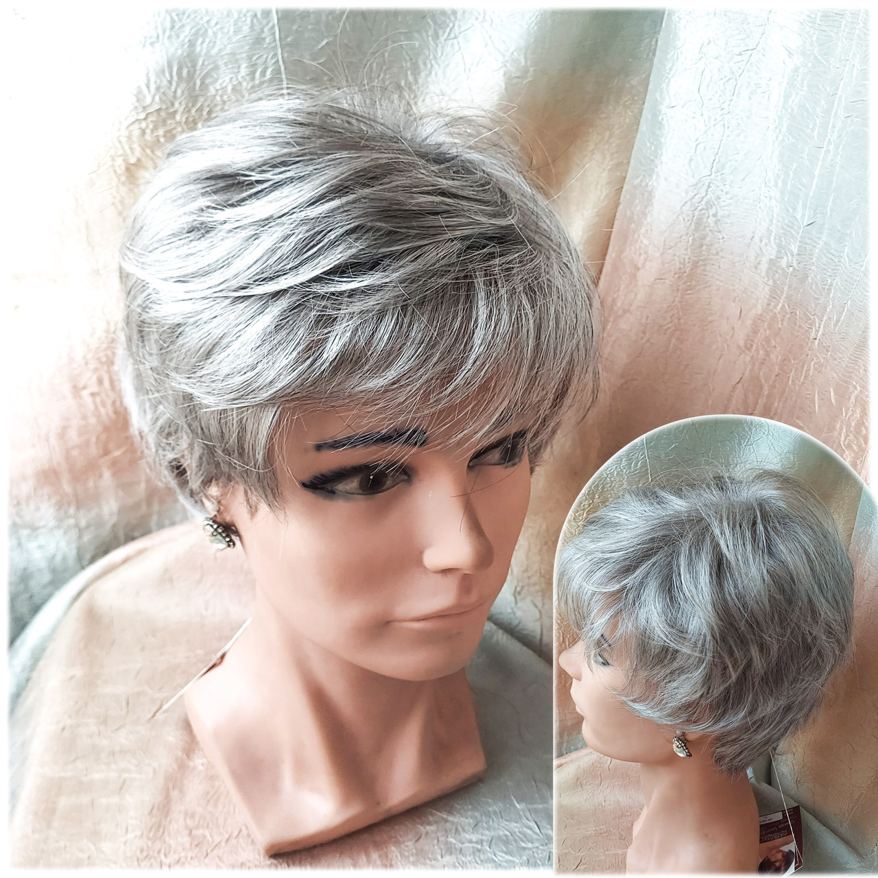 Перука коротка термоволокна сивий мікс 2763t-51, фото 1