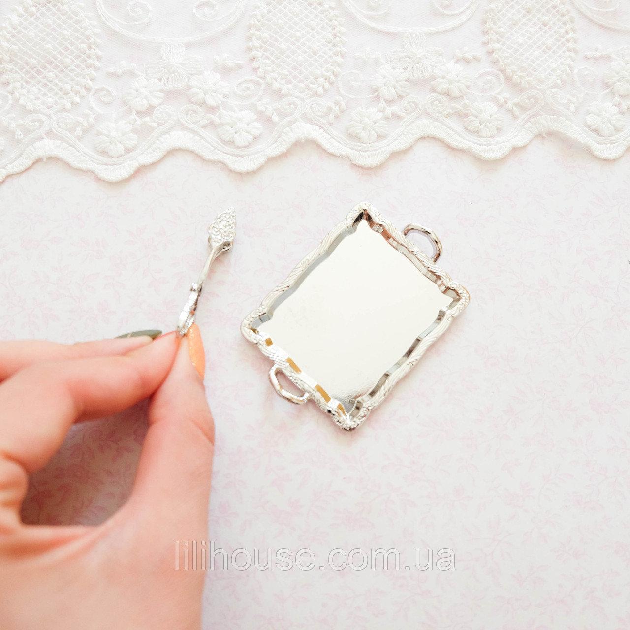 Мініатюрний піднос з щипцями 6.5*5 см Срібло, фото 1