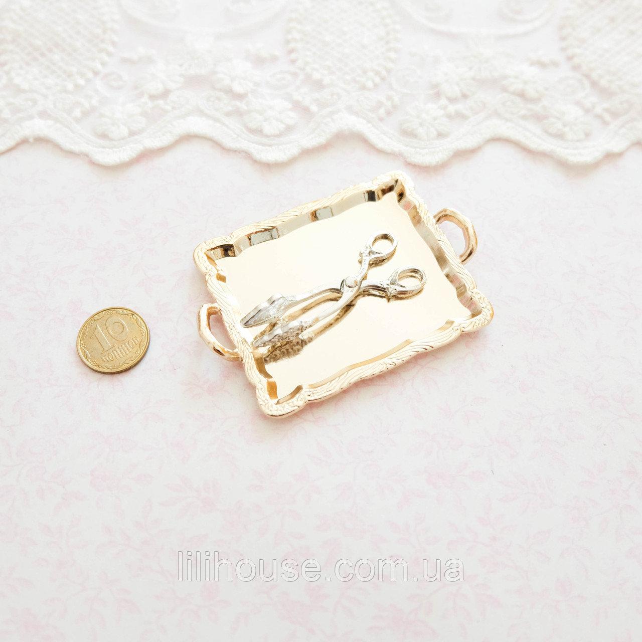 Мініатюрний піднос з щипцями 6.5*5 см Золото, фото 1