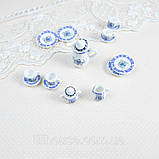 Мініатюрний чайний керамічний набір Синій кант квіти, фото 2