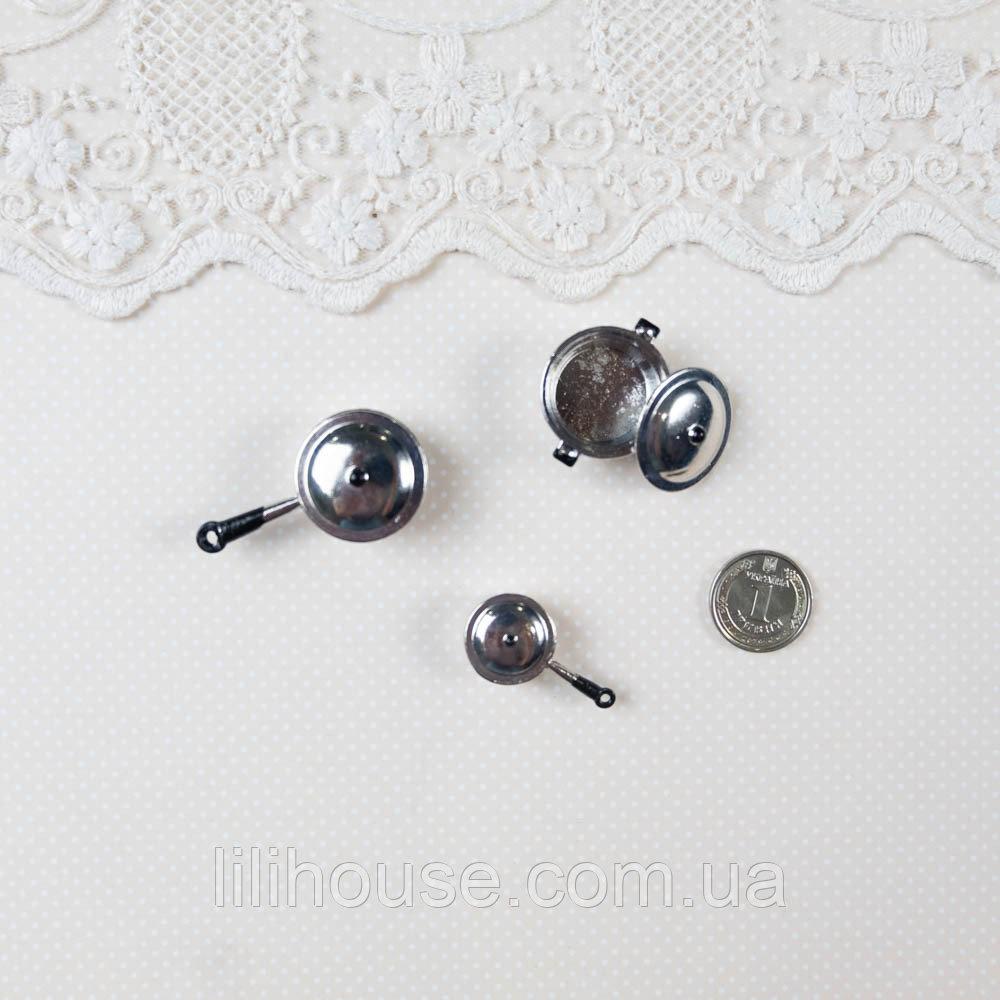 Мініатюрний набір каструль і ковшиків ø 1.8-1.2 см Срібло, фото 1