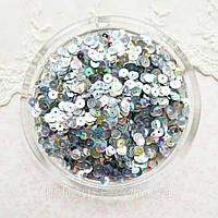 Паєтки Індія 5 мм чашечка Срібло голографія 5 г