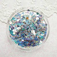 Паєтки Індія 5 мм чашечка Срібло з рожевим голографією 5 г
