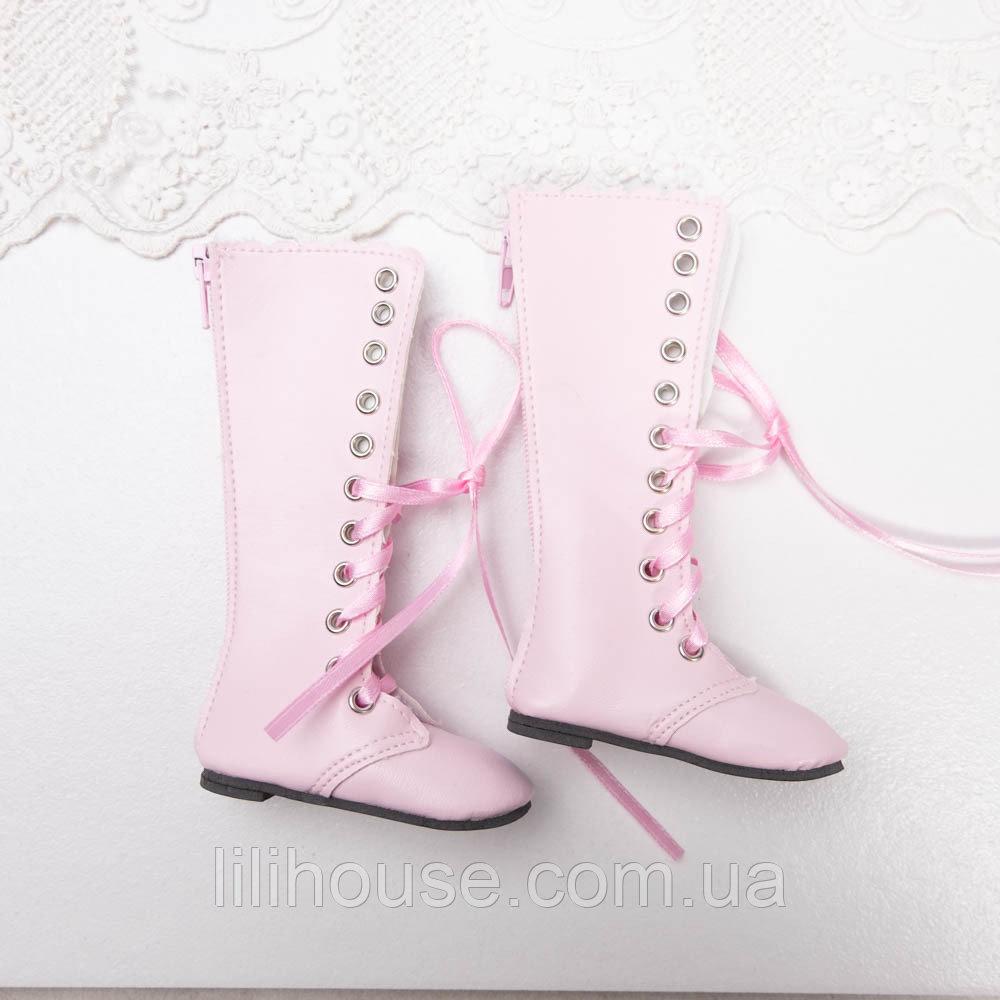Чобітки для ляльки високі 12 см на шнурівці 7*2.7 см Рожеві, фото 1