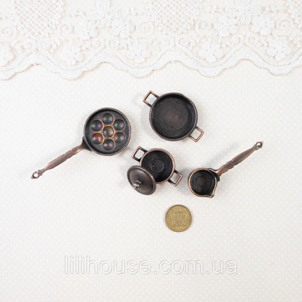 Мініатюрний набір каструль і ковшиків ø 2.3-1.7 см Бронза, фото 1