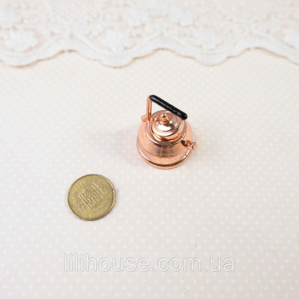 Мініатюрний мідний чайник з чорною ручкою 2.5*2 см, фото 1