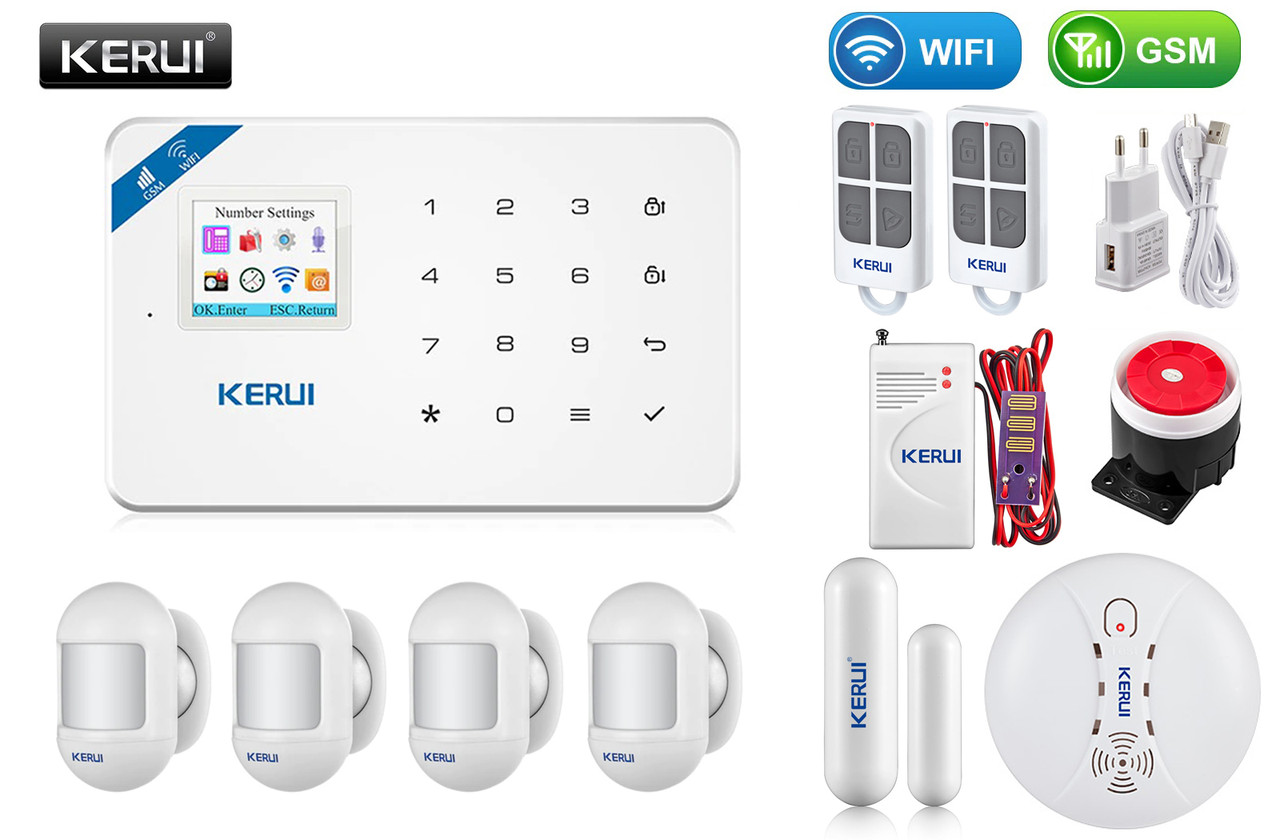 Комплект бездротовий gsm WiFi сигналізації Pro датчики нового зразка для 3-кімнатної квартири Kerui W18