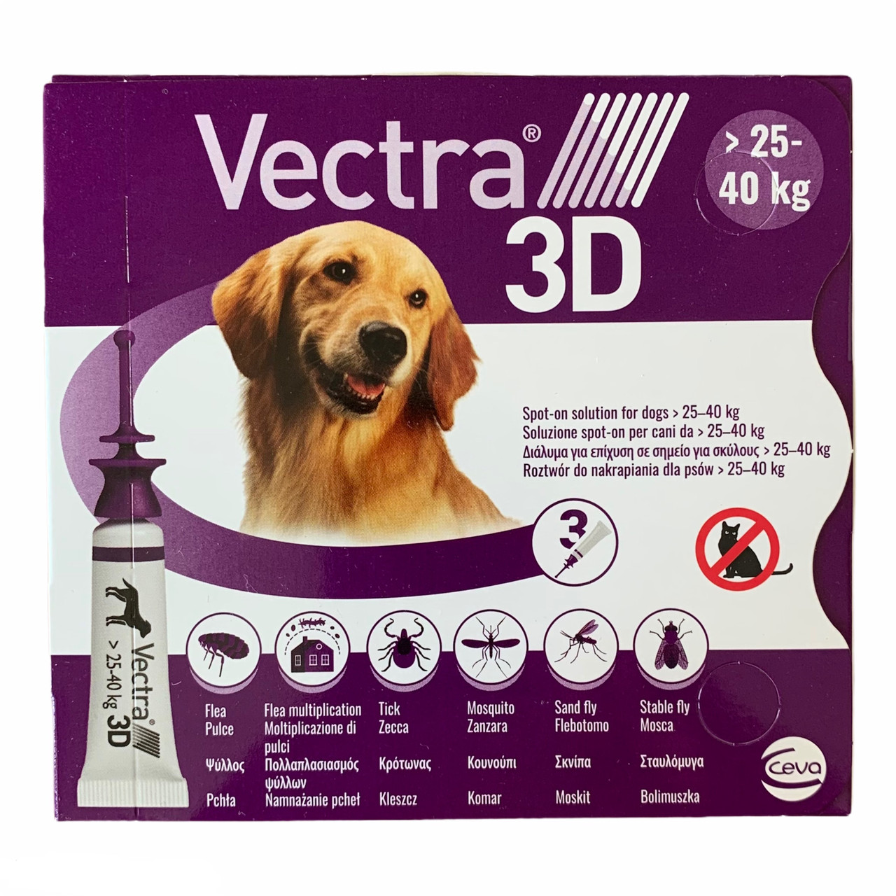 Vectra 3D 25-40кг краплі проти бліх і кліщів 3 піпетки для собак Ceva