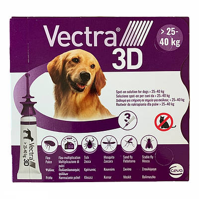 Vectra 3D 25-40кг краплі проти бліх і кліщів 3 піпетки для собак Ceva
