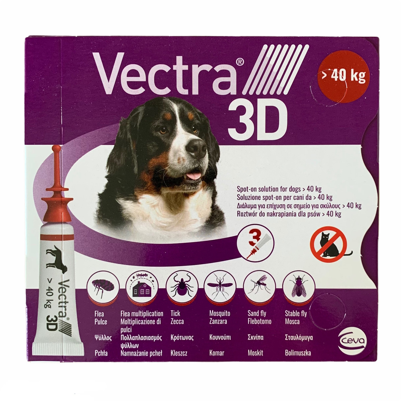 Vectra 3D понад 40кг краплі проти бліх і кліщів 3 піпетки Вектра 3Д для собак Ceva, фото 1