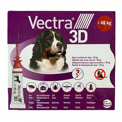 Vectra 3D понад 40кг краплі проти бліх і кліщів 3 піпетки Вектра 3Д для собак Ceva