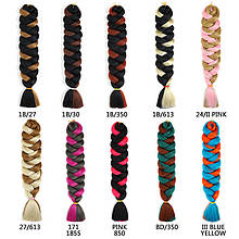 Канекалон двоколірний Палітра 10 кольорів Довжина 100 см Вага 165 г Низькотемпературний вогнестійкий коса Jumbo Braid